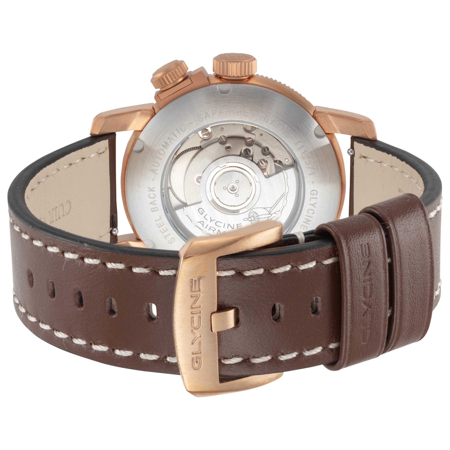 Back view of Glycine Airman Contemporary Bronze GMT Men's Automatic Watch GL0549