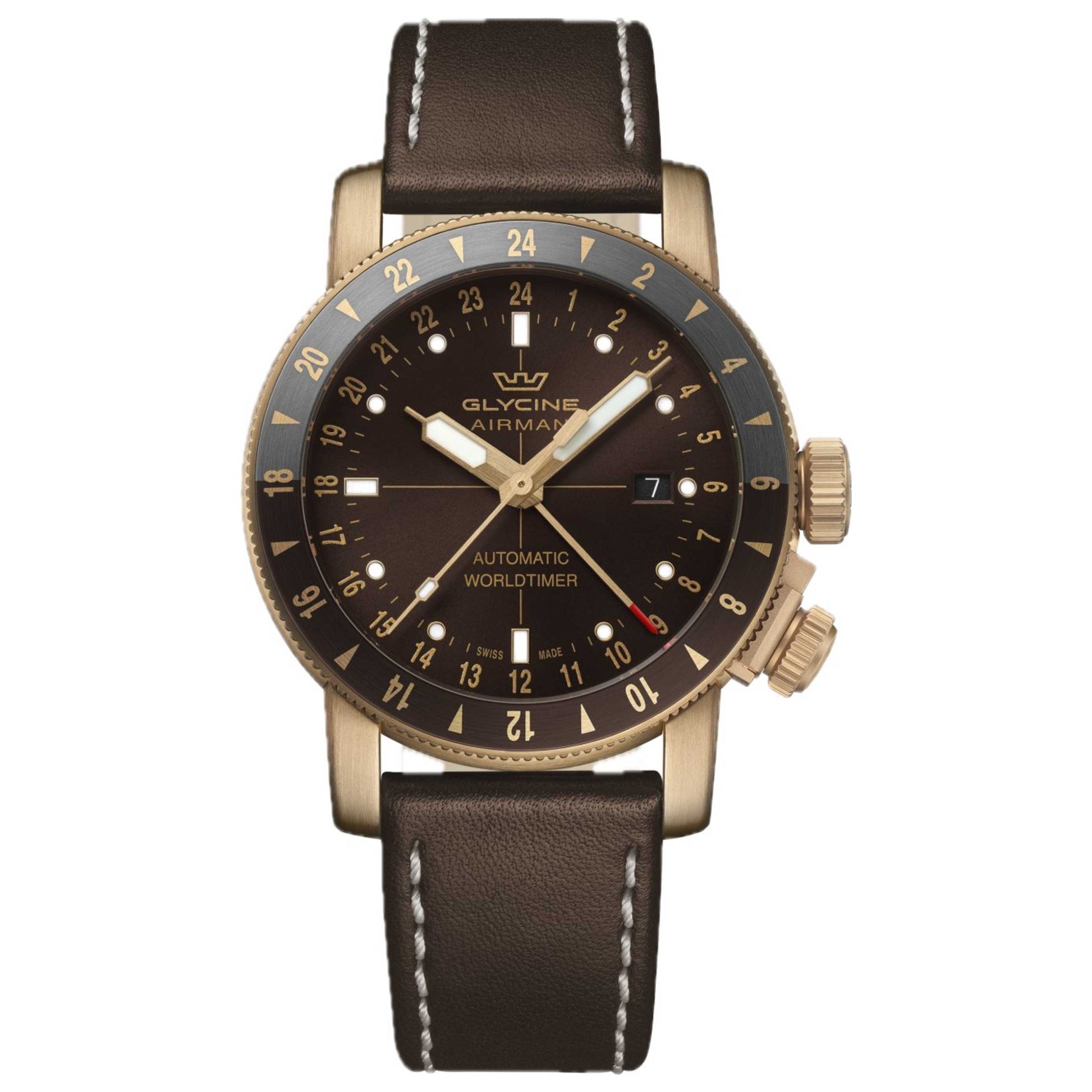 Front view of Glycine Airman Contemporary Bronze GMT Men's Automatic Watch GL0549