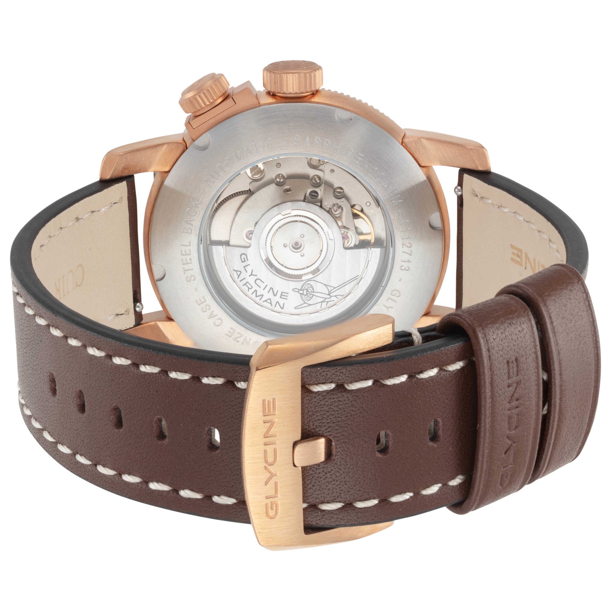 Back view of Glycine Airman Contemporary Bronze GMT Men's Automatic Watch GL0551