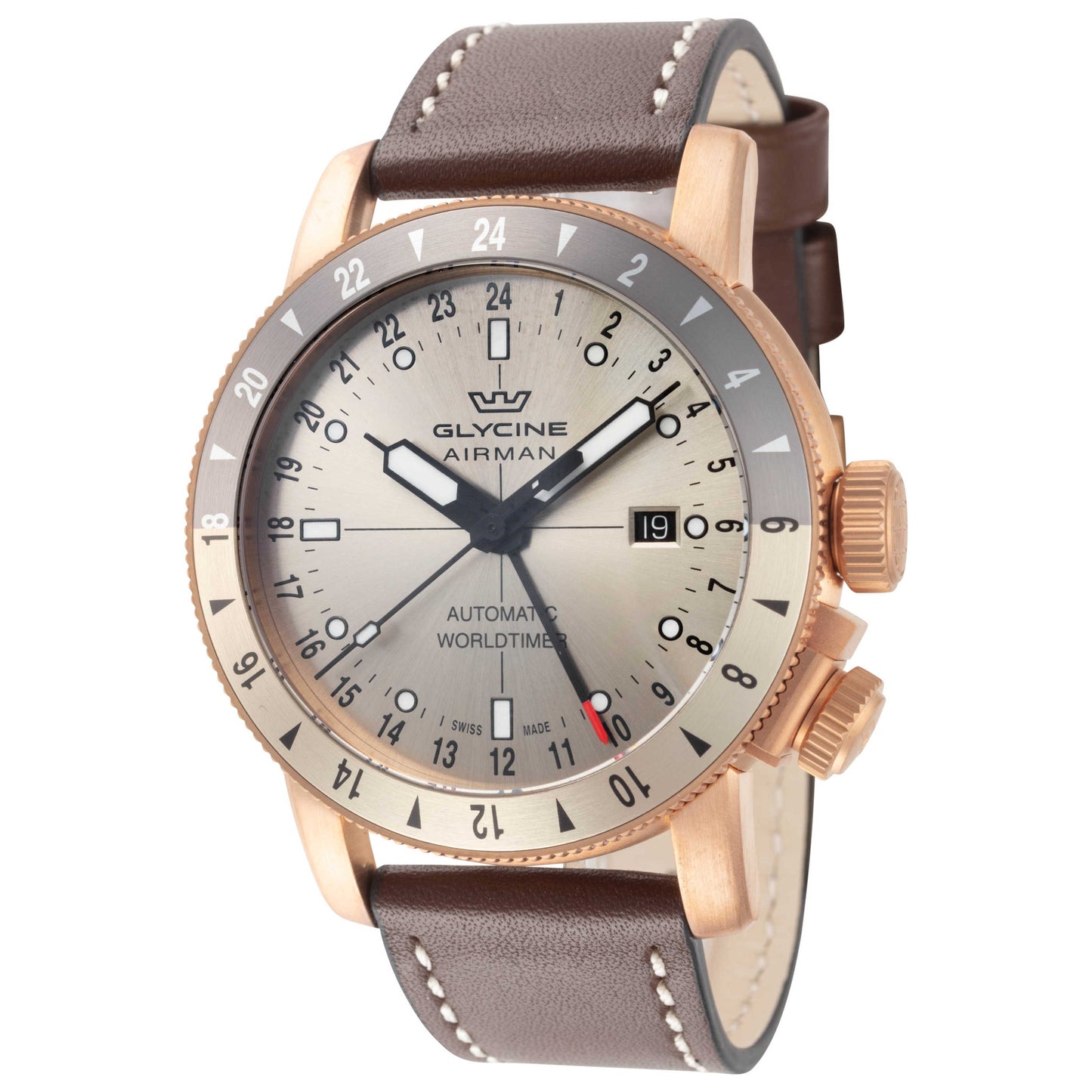Front view of Glycine Airman Contemporary Bronze GMT Men's Automatic Watch GL0551