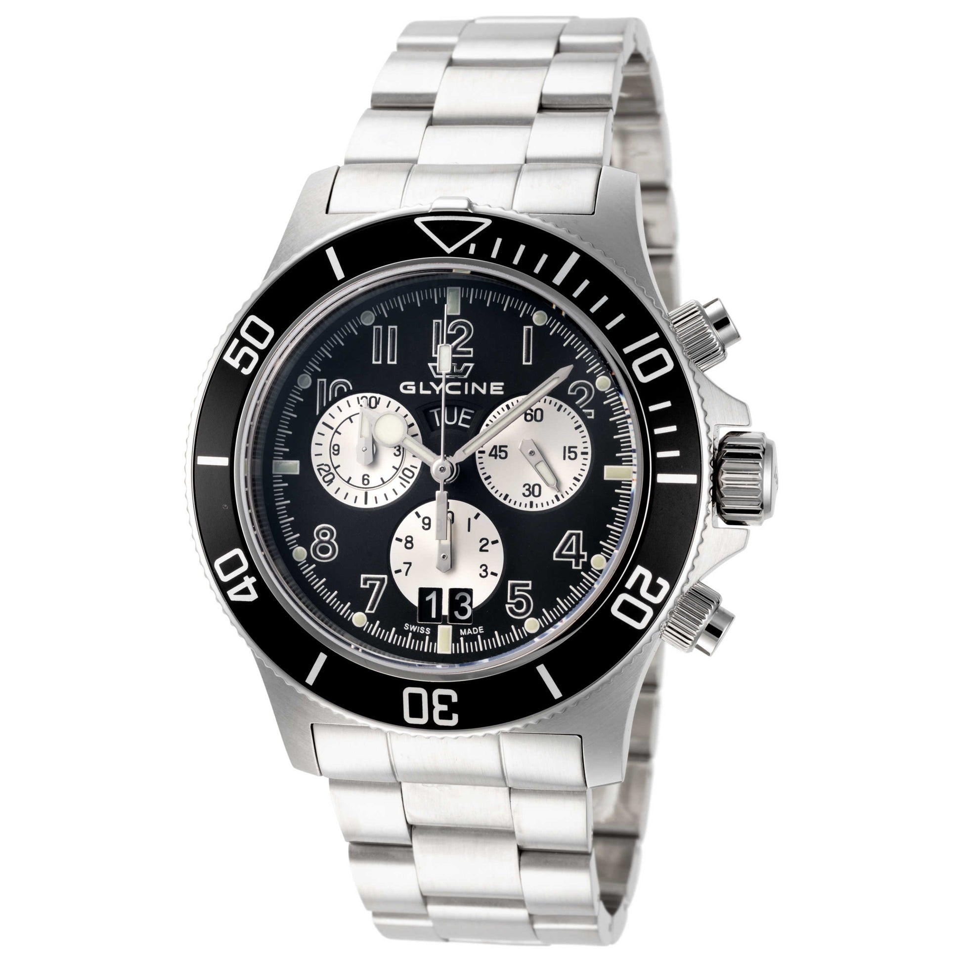 Front view of Glycine Combat Sub Quartz Chronograph Men's Quartz Watch GL1005