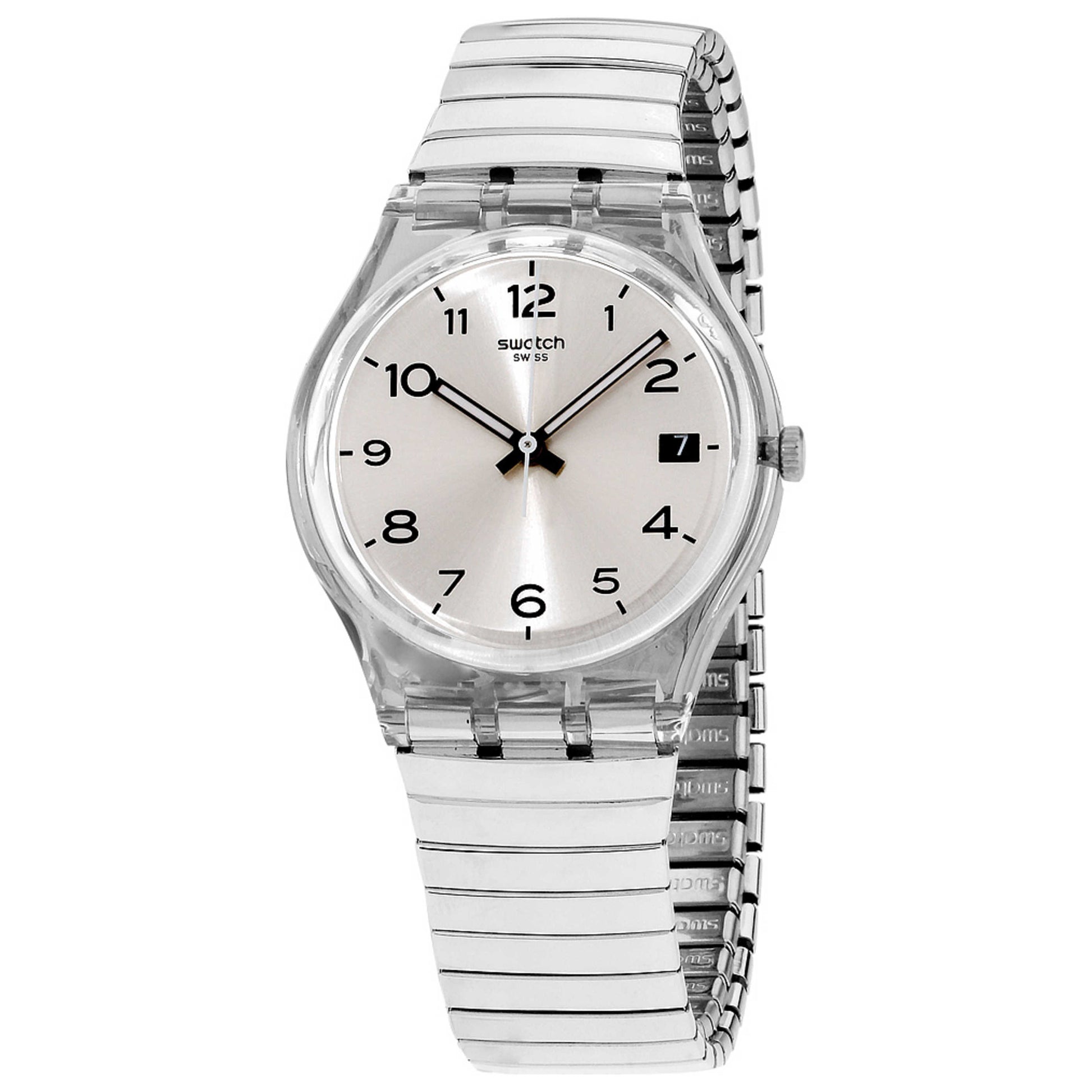 Front view of Swatch Silverall Unisex Quartz Watch GM416A