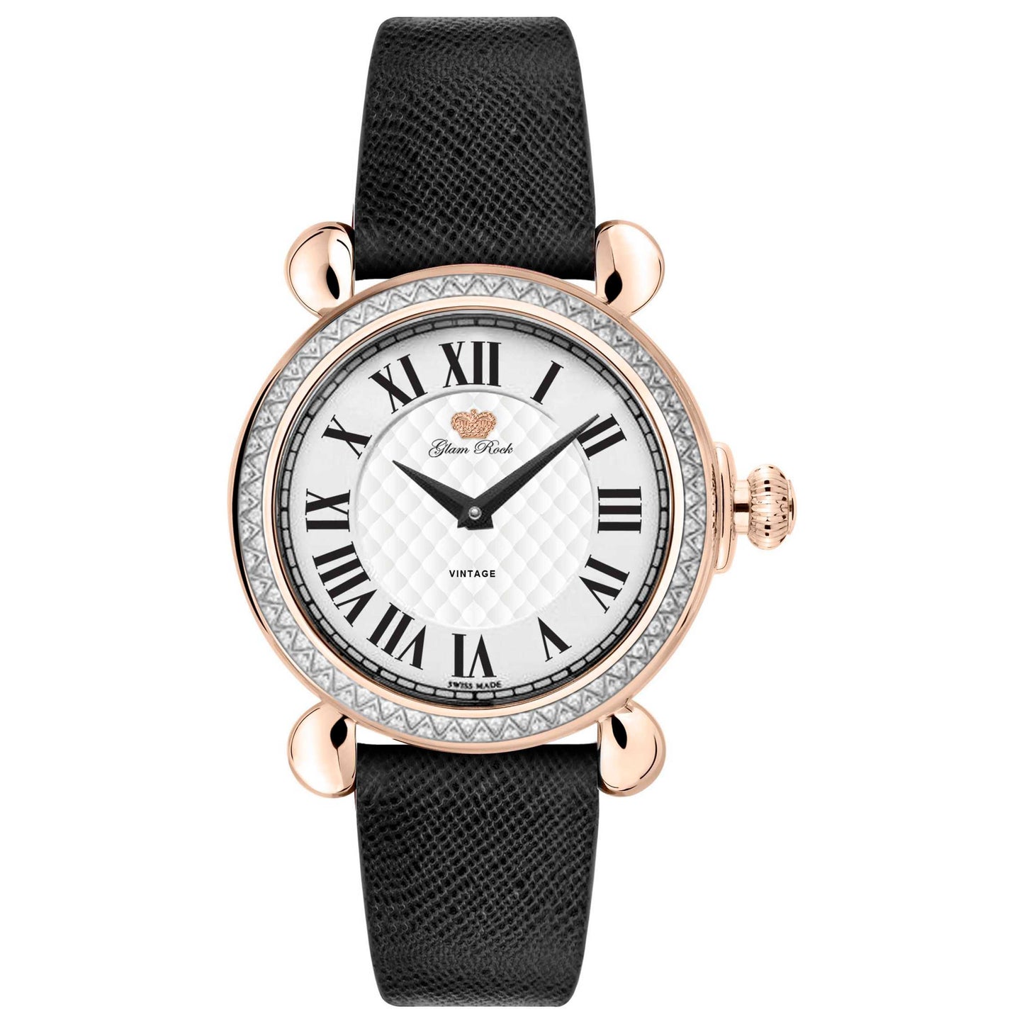 Front view of Glam Rock Vintage Women's Quartz Watch GR28050DS-BK