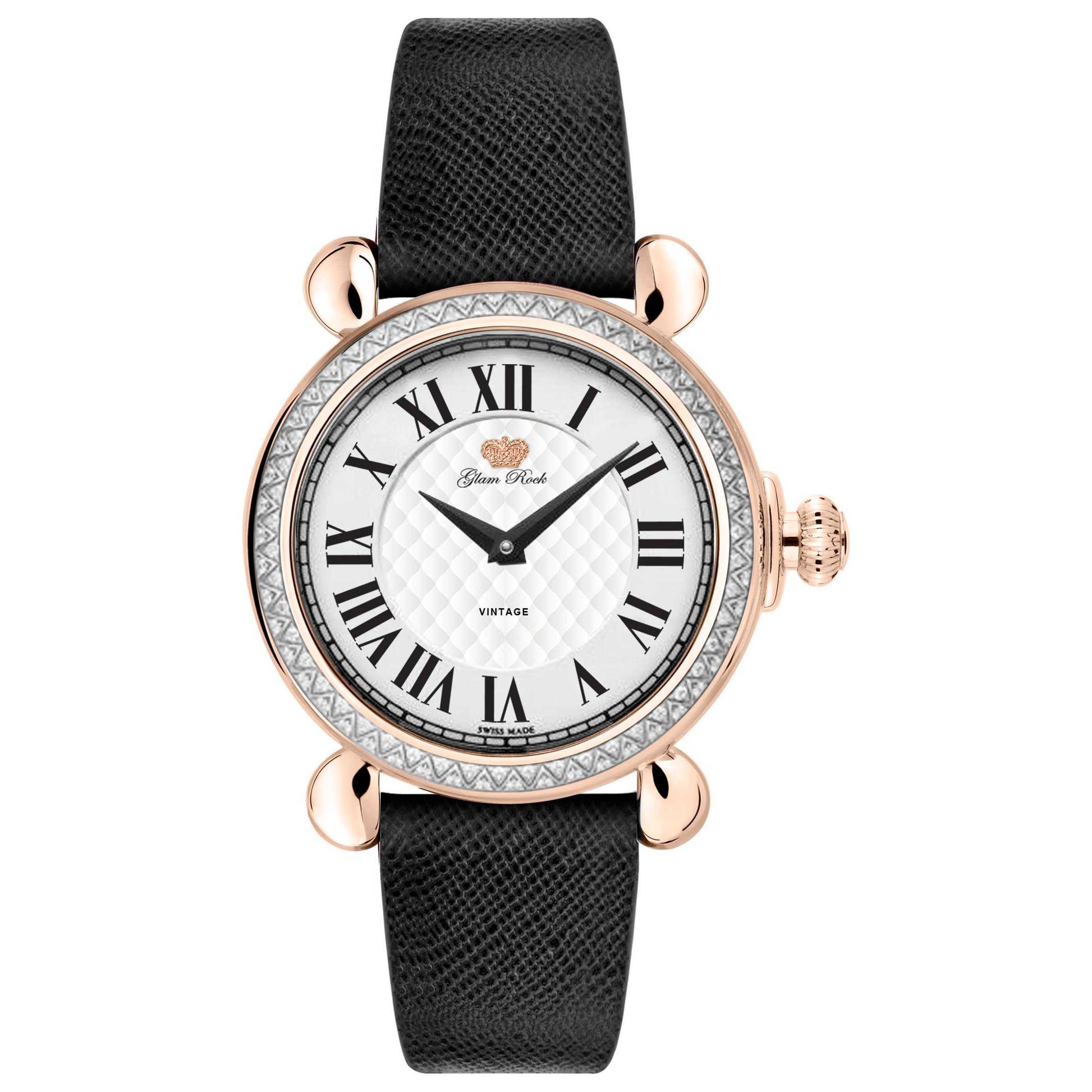Front view of Glam Rock Vintage Women's Quartz Watch GR28050DS-BK