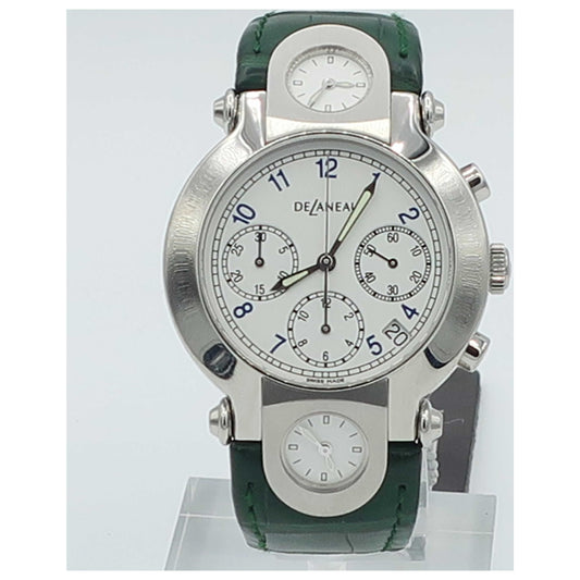 Front view of DeLaneau Three Times Zones Men's Automatic Watch GTC000-ST-ML162C-SDB
