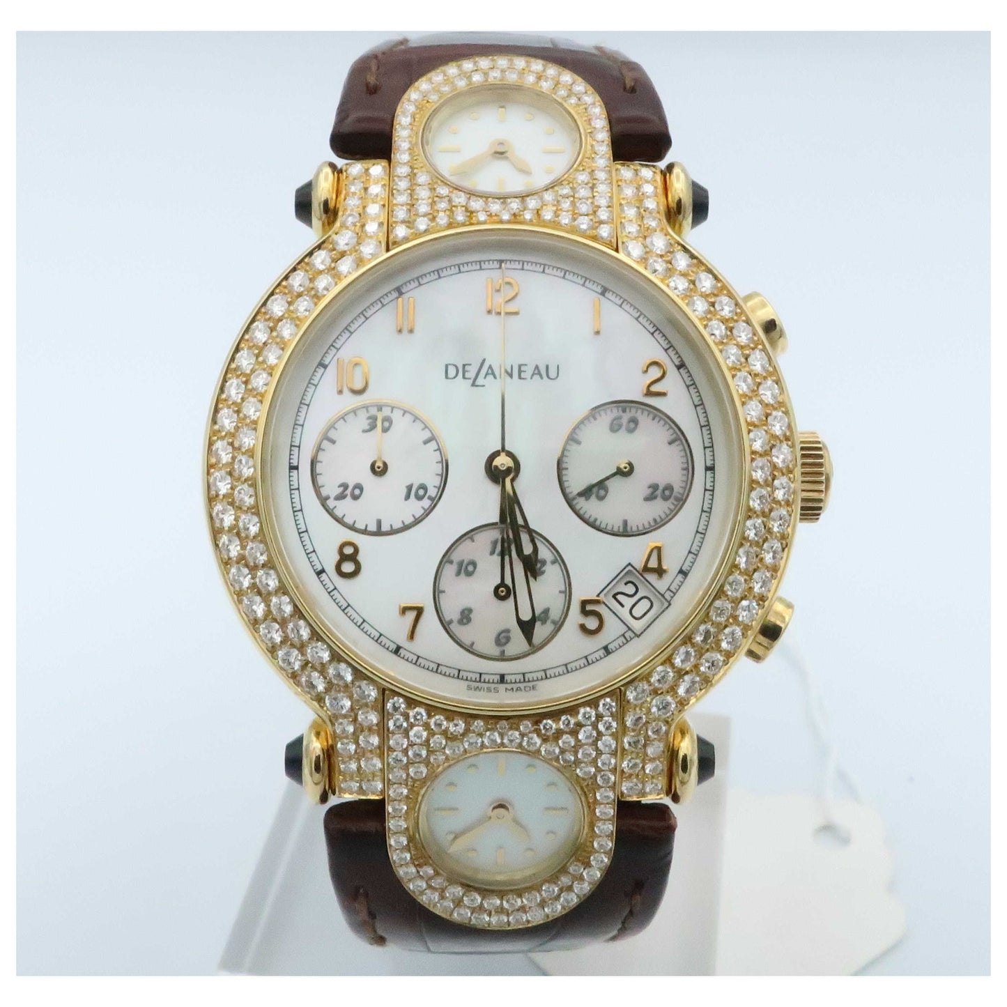 Front view of DeLaneau Three Times Zones Women's Automatic Watch GTC077-YG-NN095C-SDV