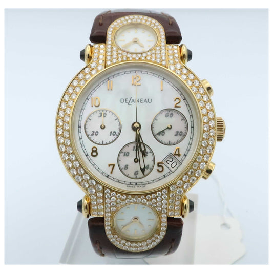 Front view of DeLaneau Three Times Zones Women's Automatic Watch GTC077-YG-NN095C-SDV