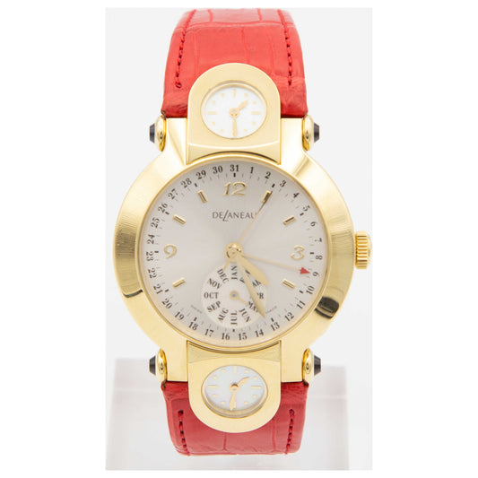 Front view of DeLaneau Three Times Zones Women's Automatic Watch GTQ000-YG-GA099C-SDV