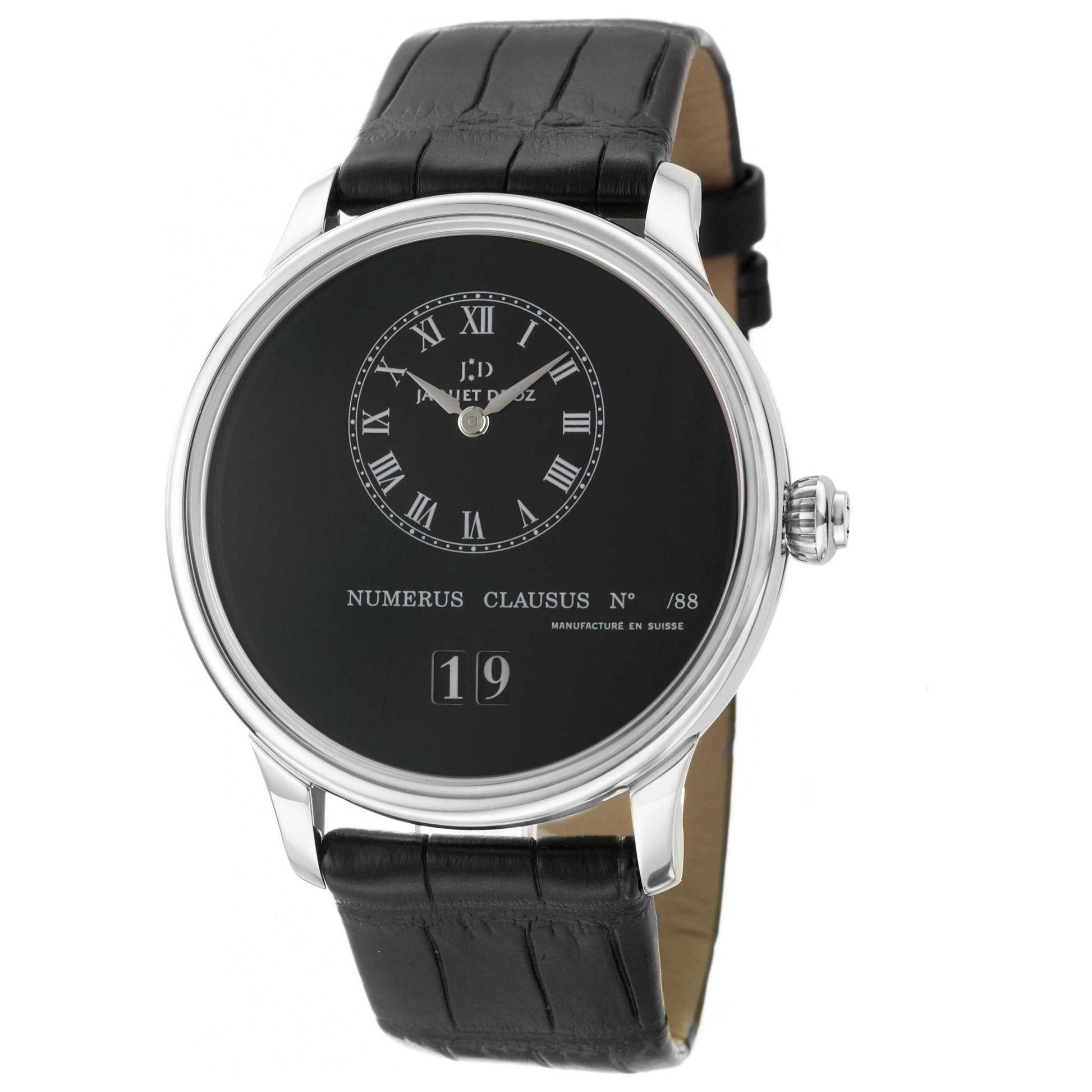 Front view of Jaquet Droz Petite Heure Minute Men's Automatic Watch J016934216