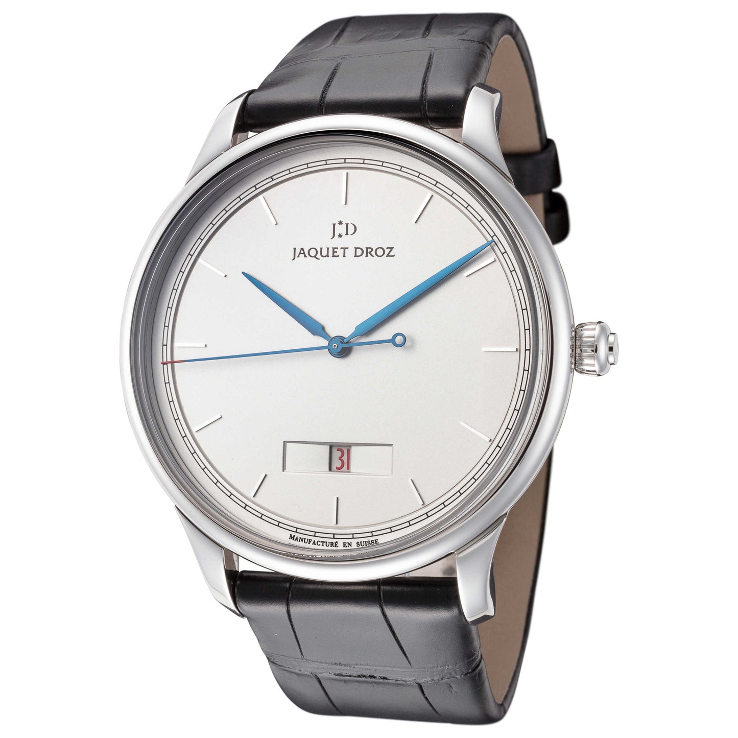 Front view of Jaquet Droz Grande Heure Minute Calendar Men's Automatic Watch J017530240