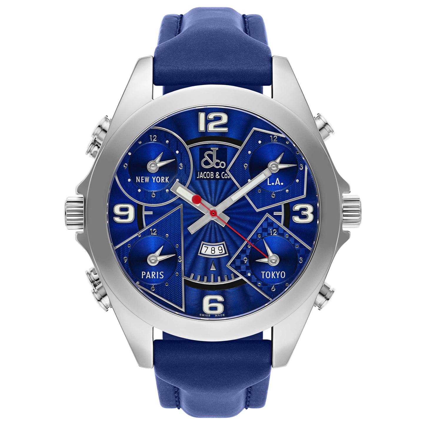 Front view of Jacob & Co. Five Time Zone Men's Swiss Quartz (Battery-Powered) Watch JC-27-B