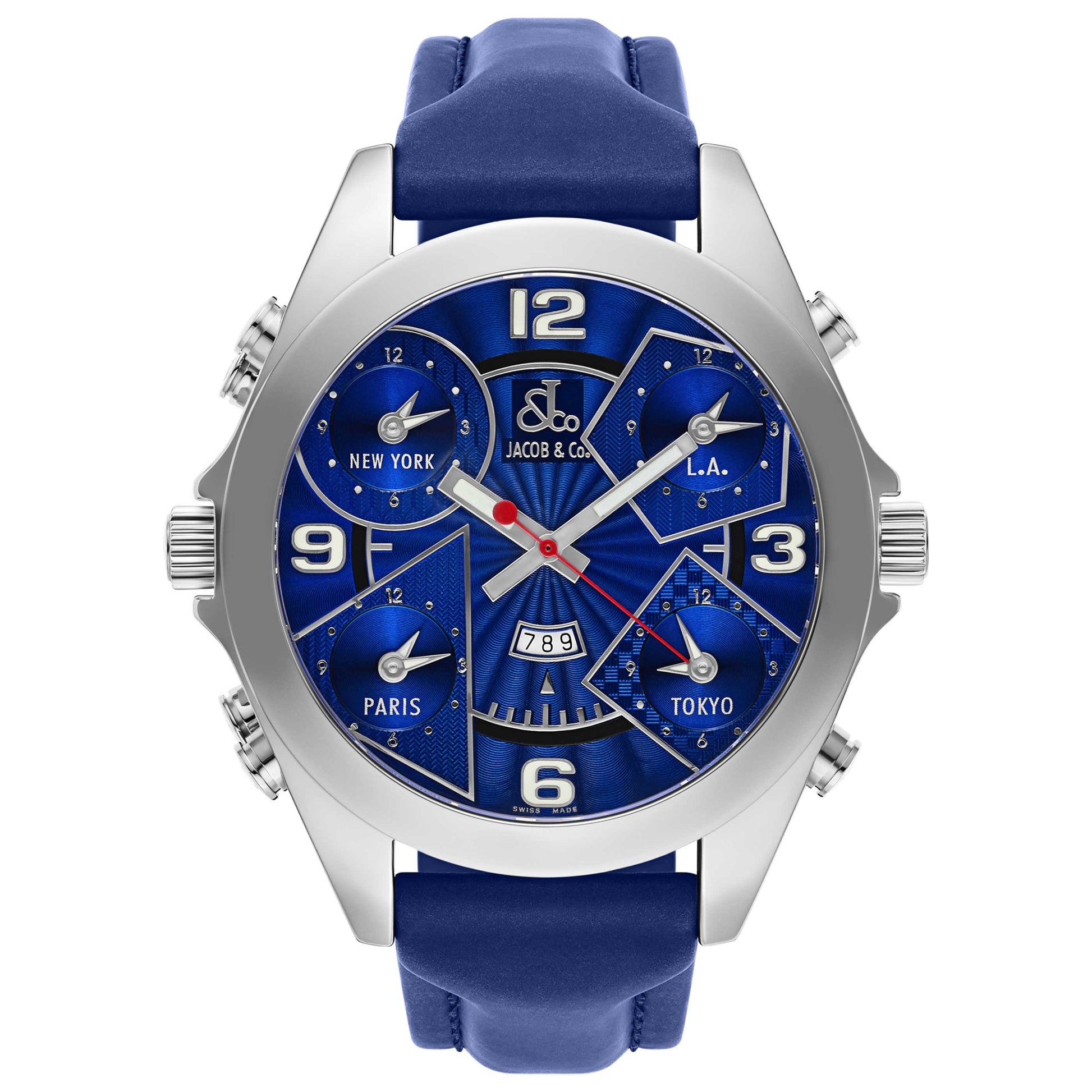 Front view of Jacob & Co. Five Time Zone Men's Swiss Quartz (Battery-Powered) Watch JC-27-B