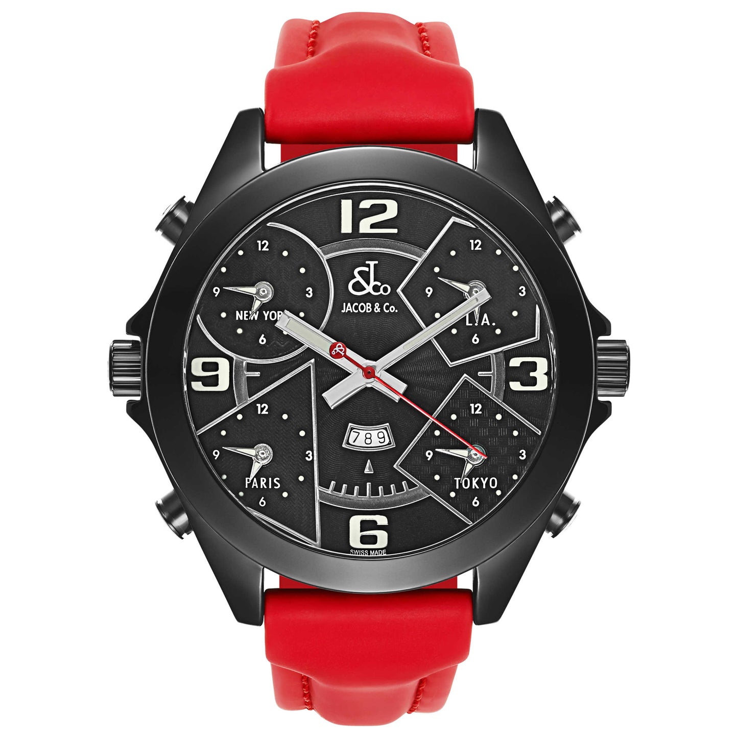 Front view of Jacob & Co. Five Time Zone Men's Swiss Quartz (Battery-Powered) Watch JC-27B