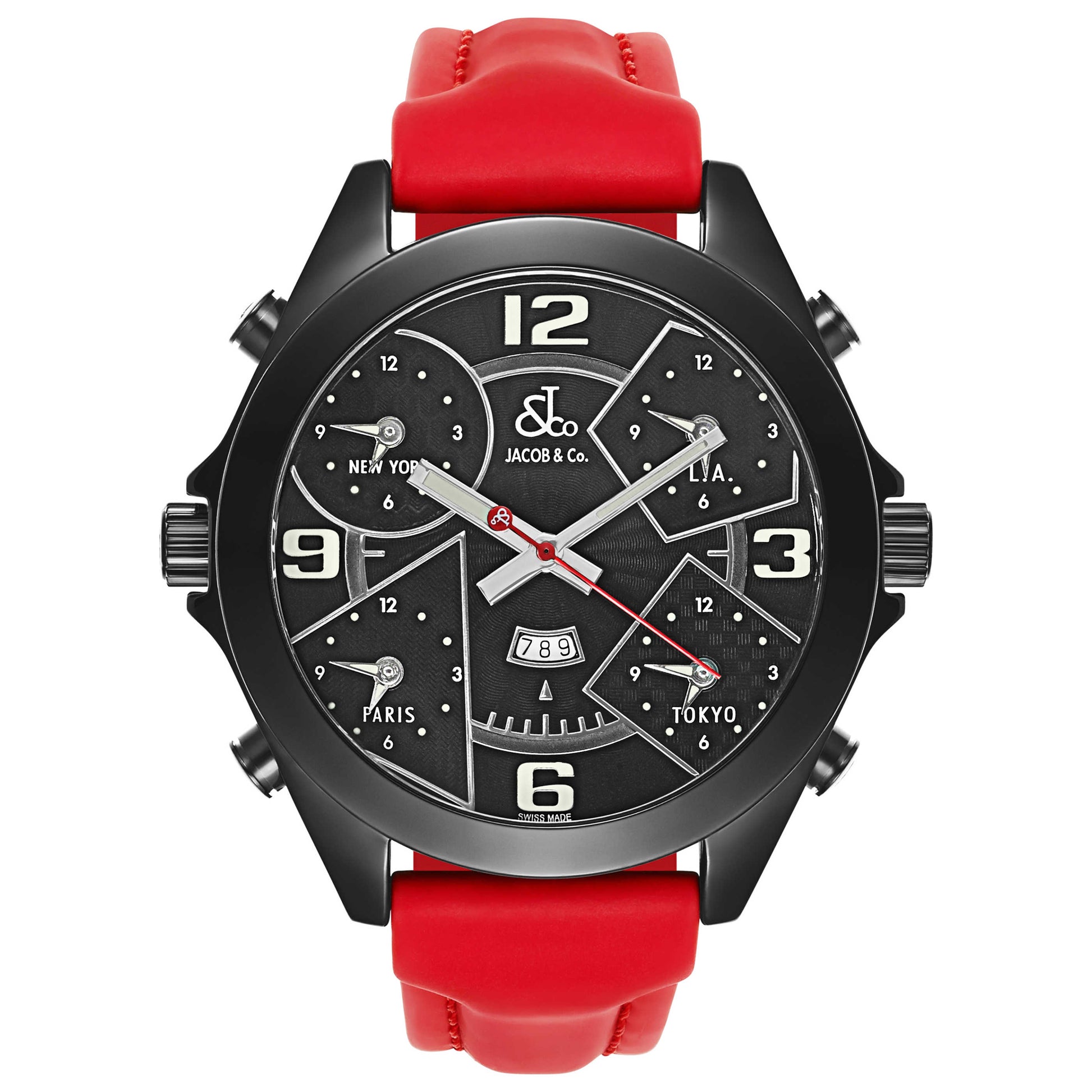 Front view of Jacob & Co. Five Time Zone Men's Swiss Quartz (Battery-Powered) Watch JC-27B