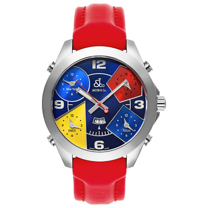 Front view of Jacob & Co. Five Time Zone Men's Swiss Quartz (Battery-Powered) Watch JC-55