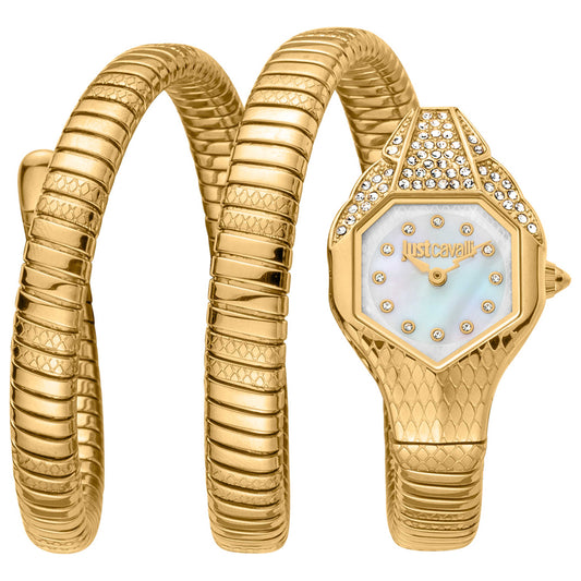 Front view of Just Cavalli Signature Snake Glam Evo 7 Doppio Women's Quartz Watch JC1L193M0025