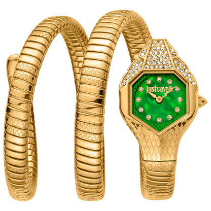 Front view of Just Cavalli Signature Snake Glam Evo 7 Doppio Women's Quartz Watch JC1L193M0035