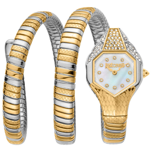Front view of Just Cavalli Signature Snake Glam Evo 7 Doppio Women's Quartz Watch JC1L193M0055