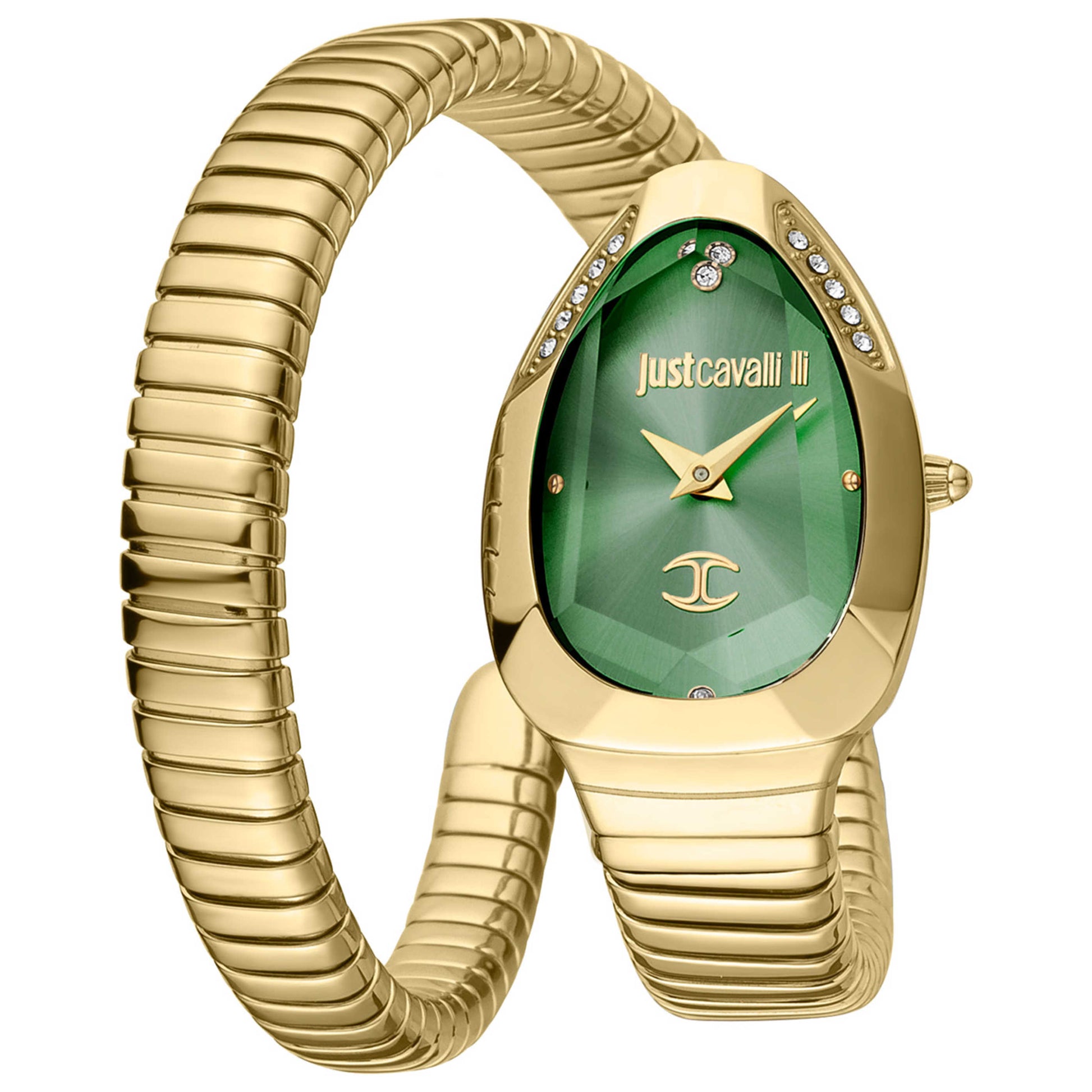 Front view of Just Cavalli Signature Snake Metallica Women's Quartz Watch JC1L208M0045