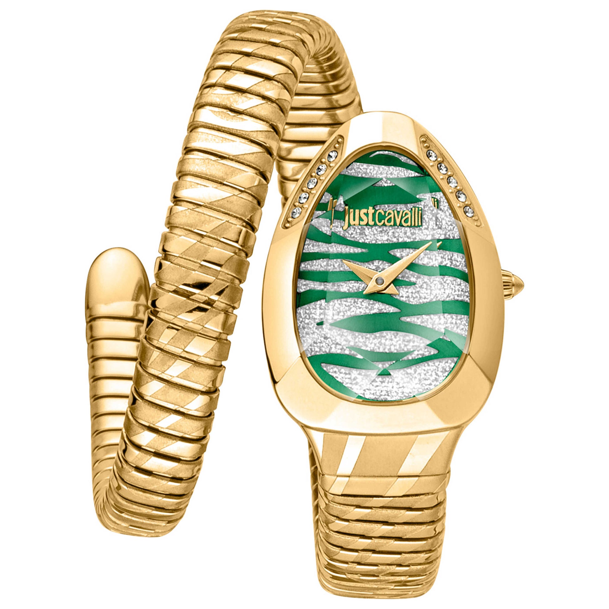 Front view of Just Cavalli Signature Snake Glam Evo 8 Solo Women's Quartz Watch JC1L225M0045