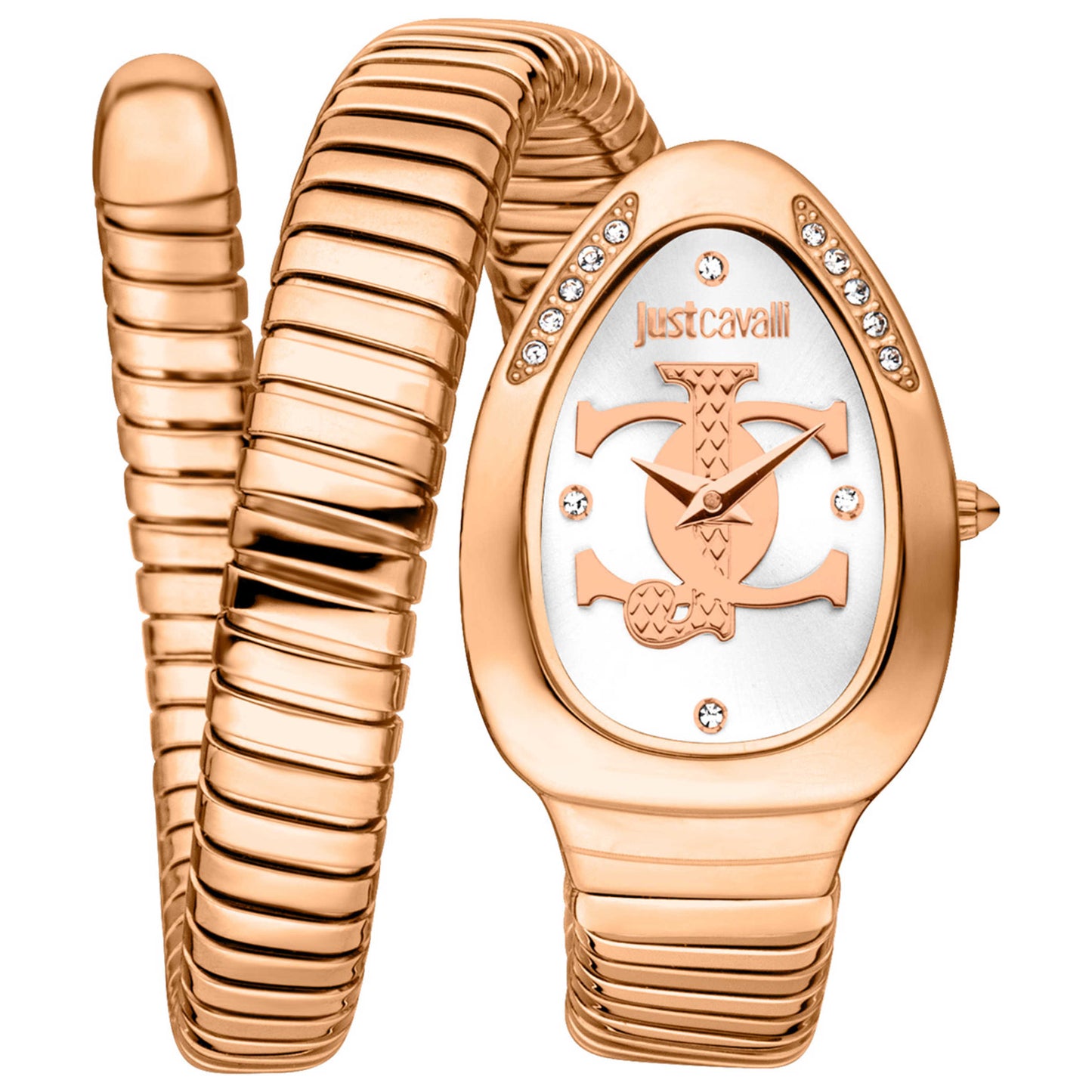 Front view of Just Cavalli Signature Snake Serpente Logo Women's Quartz Watch JC1L227M0055