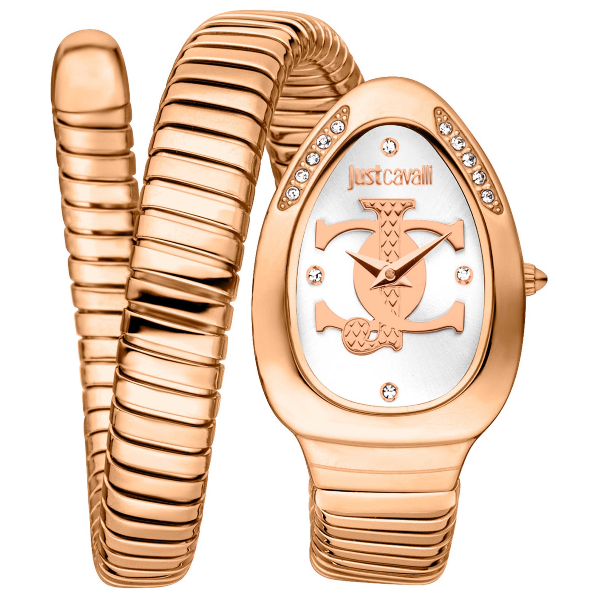 Front view of Just Cavalli Signature Snake Serpente Logo Women's Quartz Watch JC1L227M0055