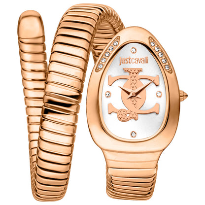 Front view of Just Cavalli Signature Snake Serpente Logo Women's Quartz Watch JC1L227M0055