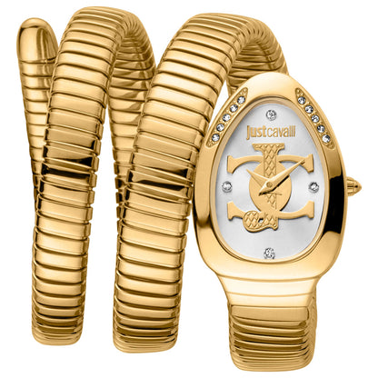 Front view of Just Cavalli Signature Snake Glam Evo 5 Doppio Women's Quartz Watch JC1L228M0035