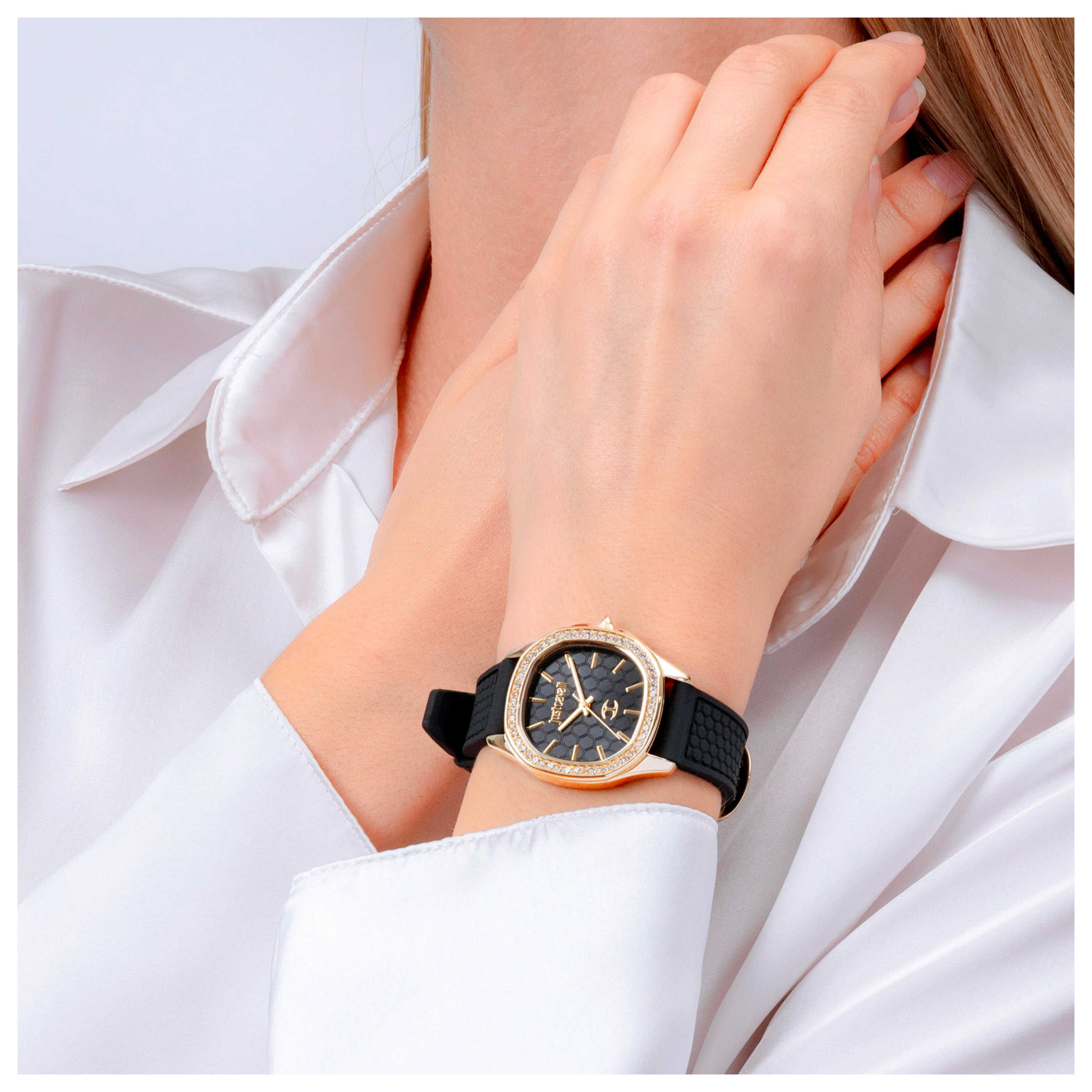 Just Cavalli レディース 腕時計 黒/金 Just Cavalli Glam Chic Luna Leather Black YG Black Watch