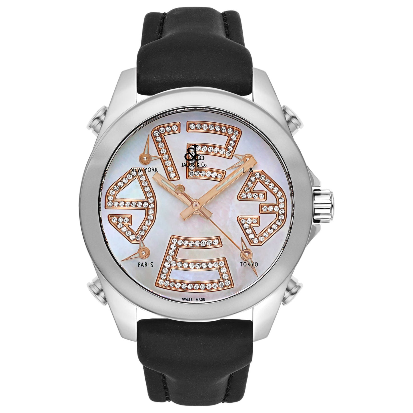 Front view of Jacob & Co. Five Time Zone Women's Swiss Quartz (Battery-Powered) Watch JCM-105