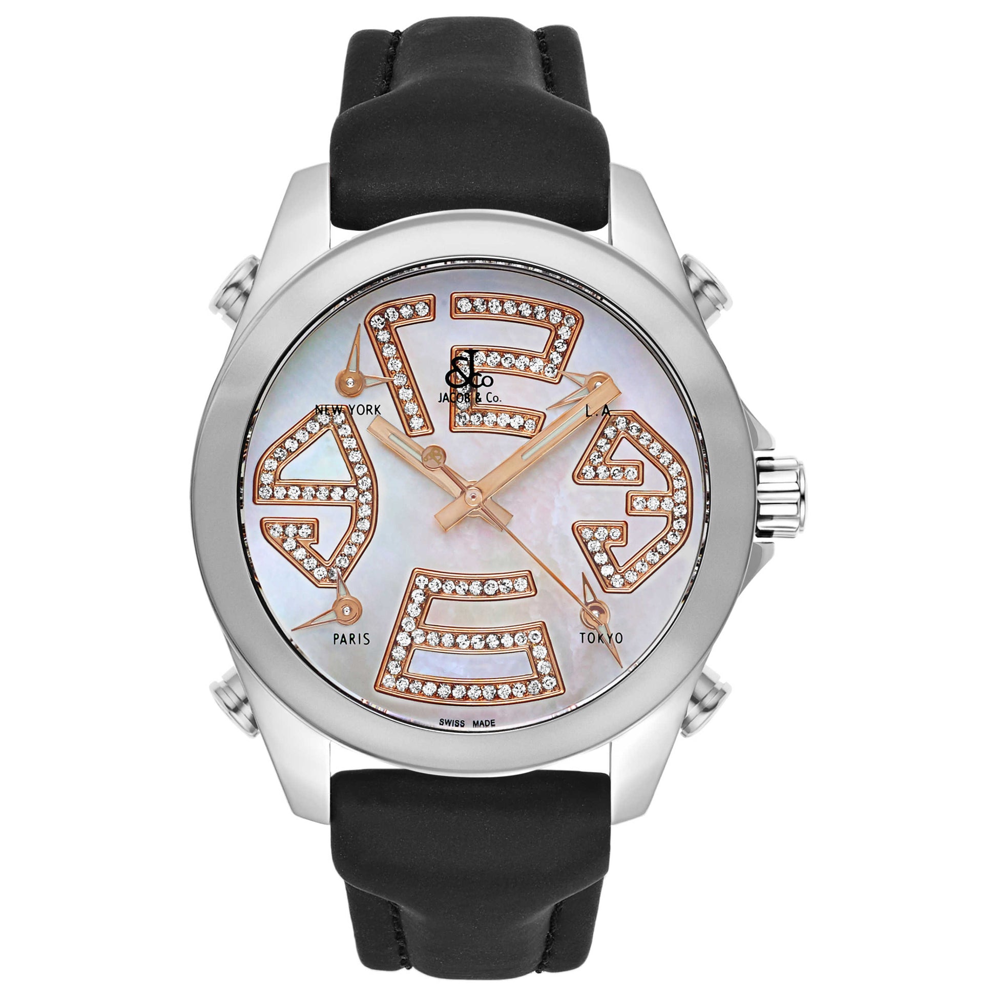 Front view of Jacob & Co. Five Time Zone Women's Swiss Quartz (Battery-Powered) Watch JCM-105