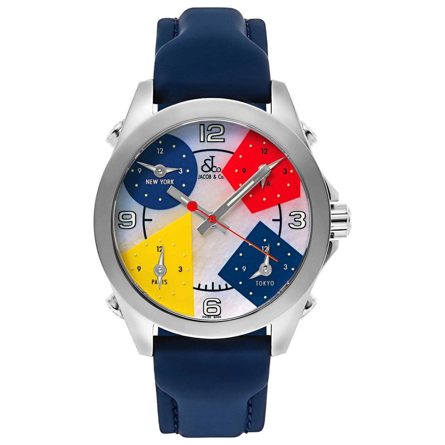 Front view of Jacob & Co. Five Time Zone Unisex Swiss Quartz (Battery-Powered) Watch JCM-13