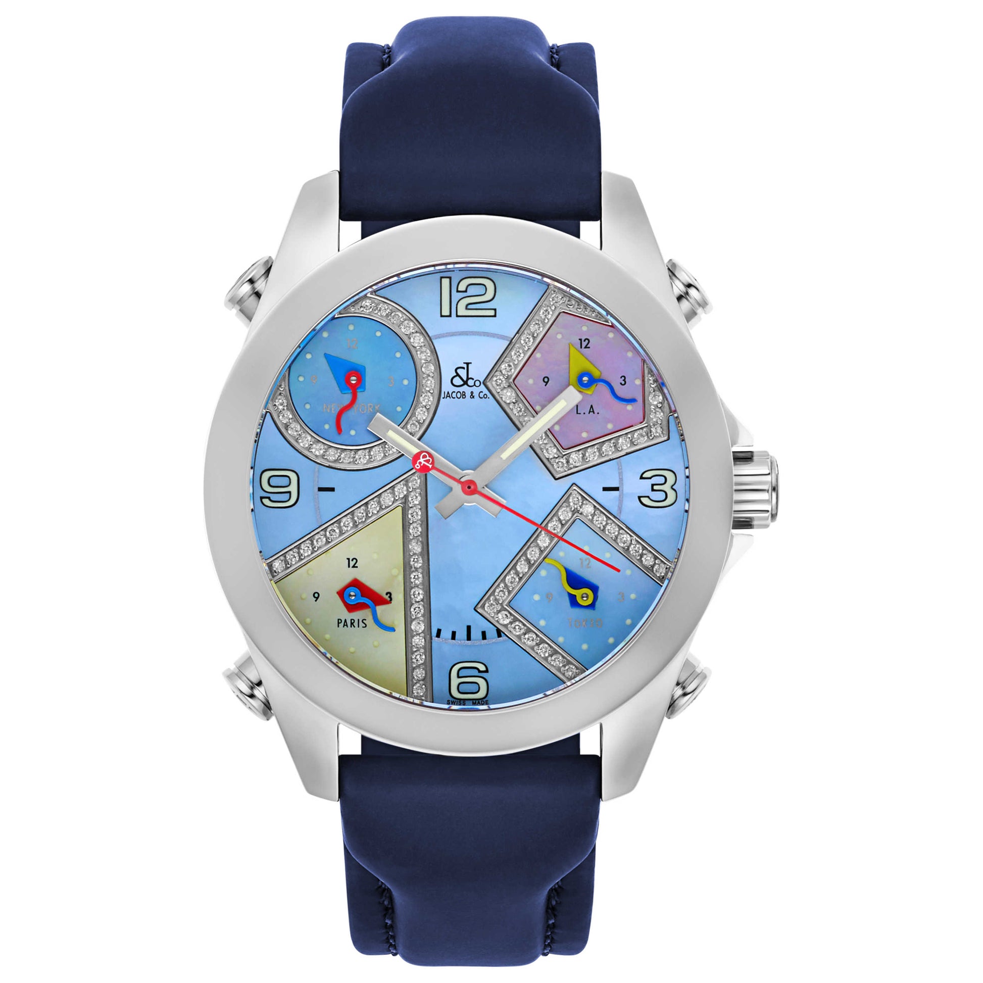 Front view of Jacob & Co. Five Time Zone Men's Swiss Quartz (Battery-Powered) Watch JCM-23DA