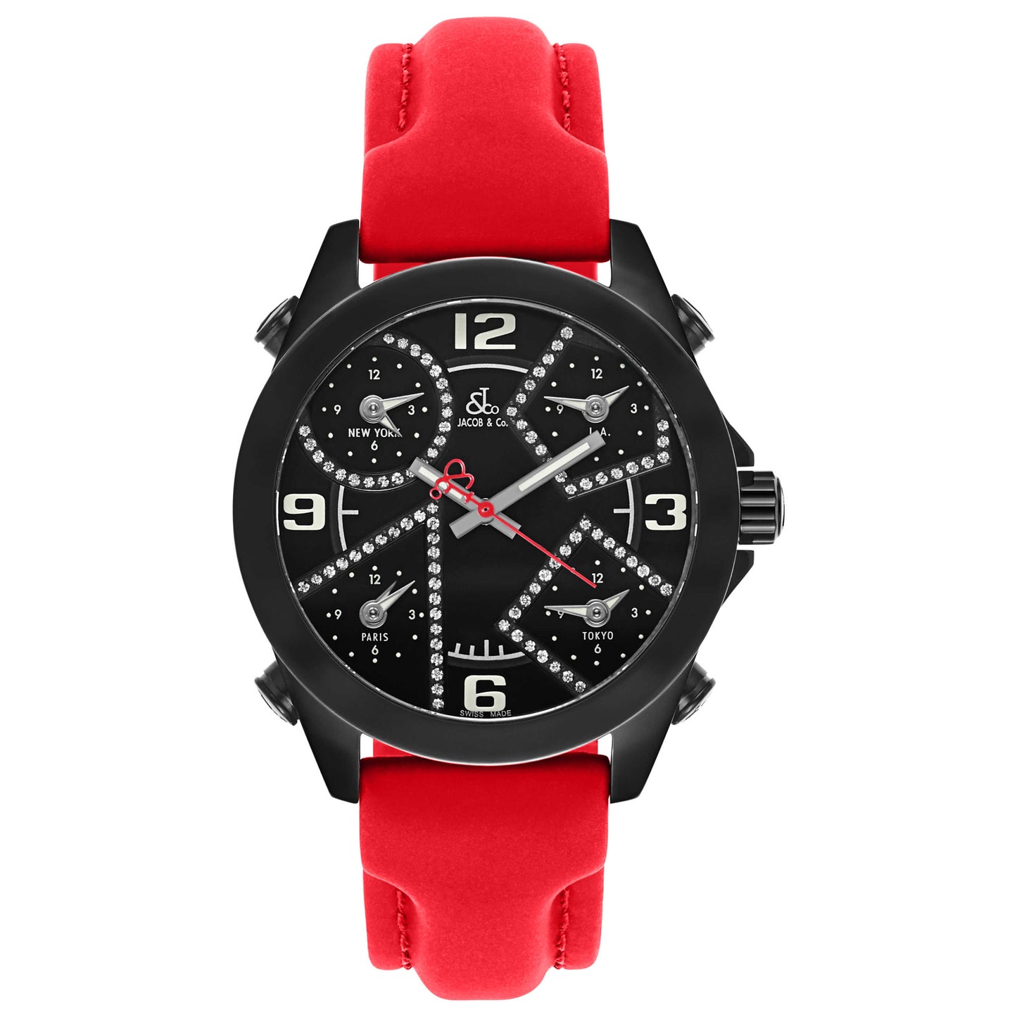 Front view of Jacob & Co. Five Time Zone Men's Swiss Quartz (Battery-Powered) Watch JCM-29DABC