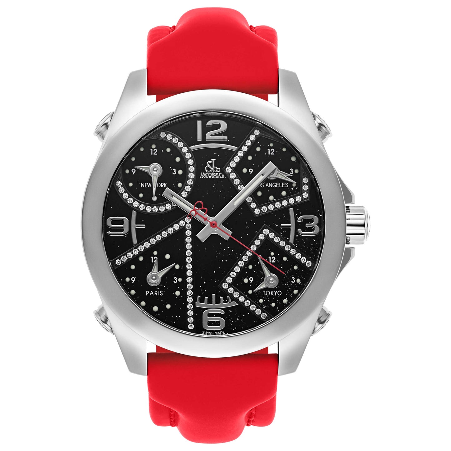 Front view of Jacob & Co. Five Time Zone Men's Swiss Quartz (Battery-Powered) Watch JCM-29DA