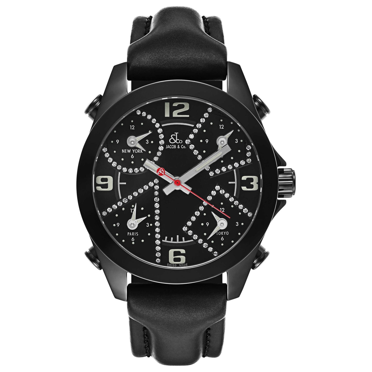 Front view of Jacob & Co. Five Time Zone Men's Swiss Quartz (Battery-Powered) Watch JCM-2BCDA