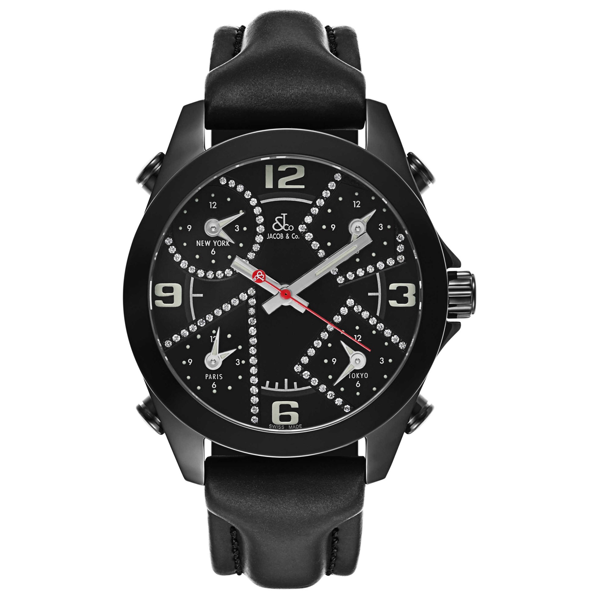 Front view of Jacob & Co. Five Time Zone Men's Swiss Quartz (Battery-Powered) Watch JCM-2BCDA