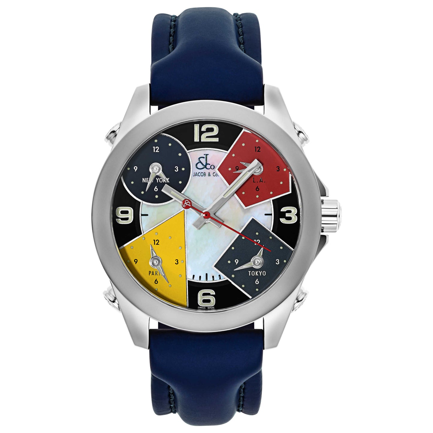 Front view of Jacob & Co. Five Time Zone Men's Swiss Quartz (Battery-Powered) Watch JCM-4