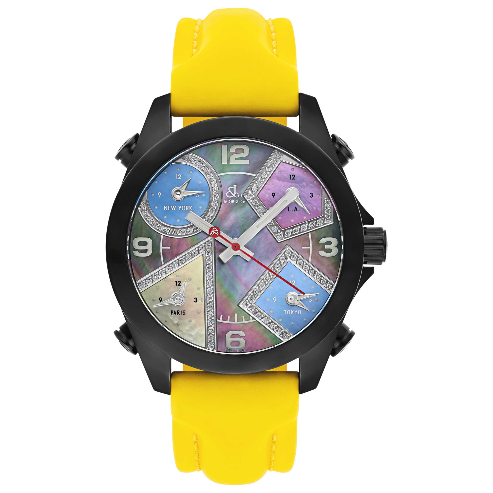 Front view of Jacob & Co. Five Time Zone Men's Swiss Quartz (Battery-Powered) Watch JCM-54PDABC