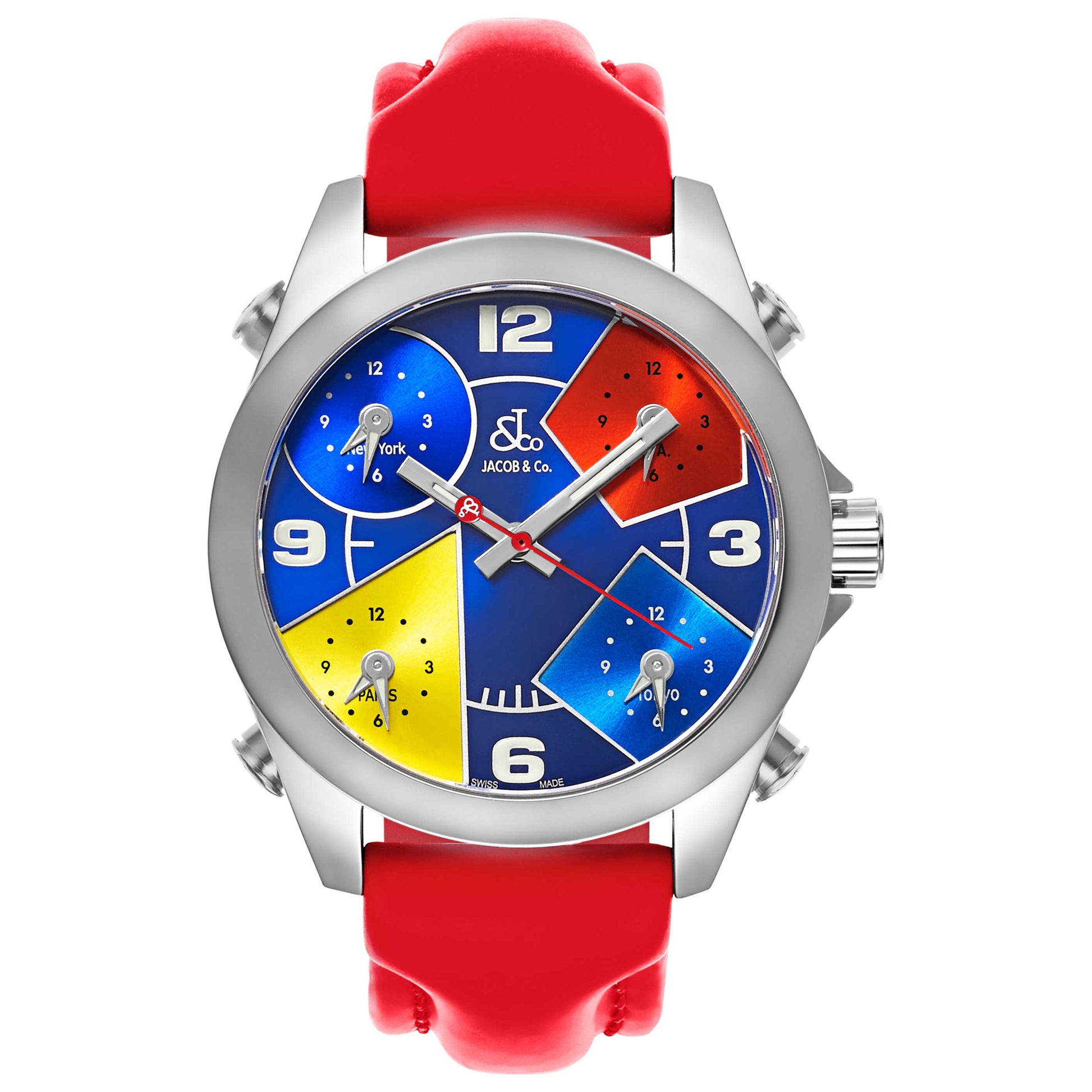 Front view of Jacob & Co. Five Time Zone Men's Swiss Quartz (Battery-Powered) Watch JCM-55