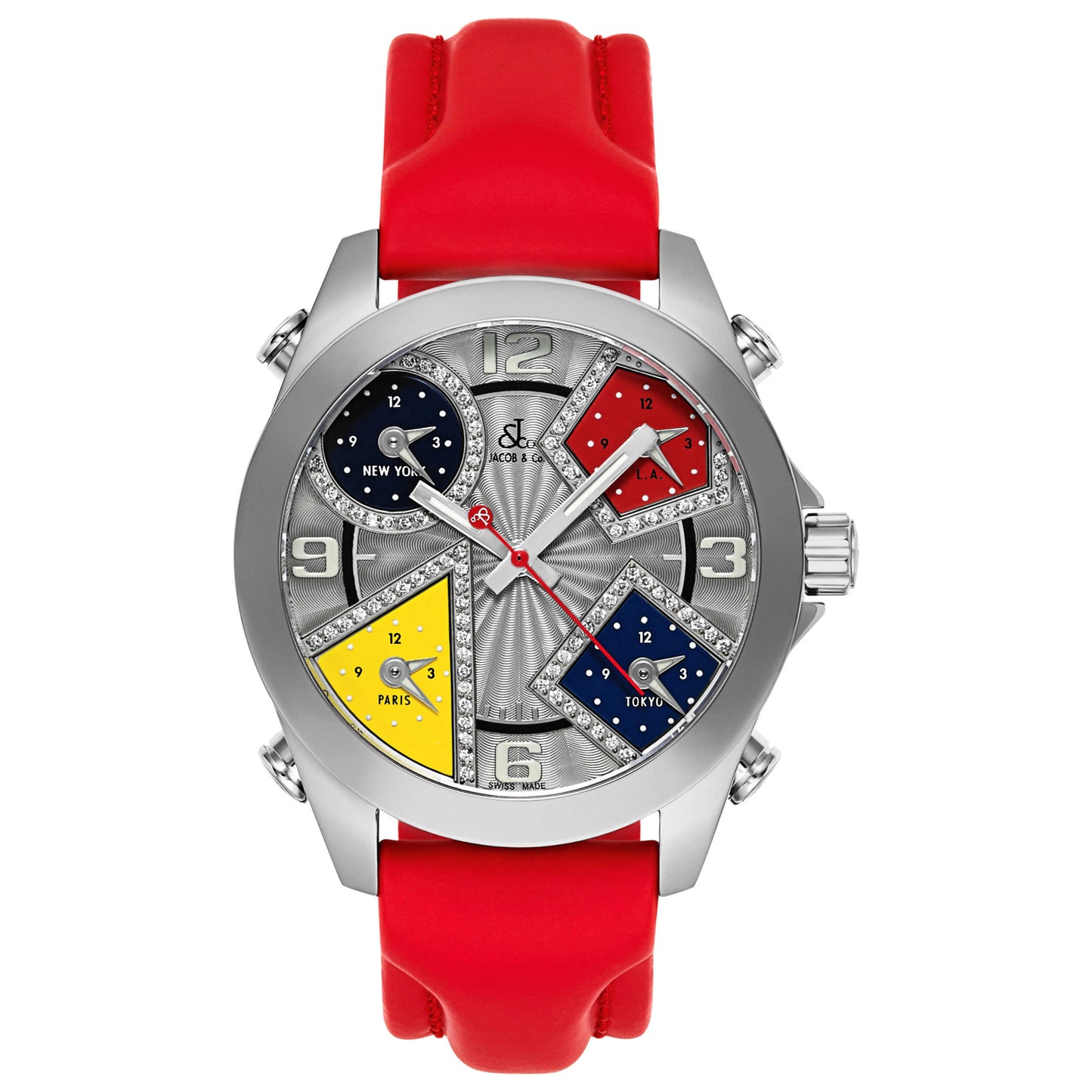 Front view of Jacob & Co. Five Time Zone Men's Swiss Quartz (Battery-Powered) Watch JCM-57DA