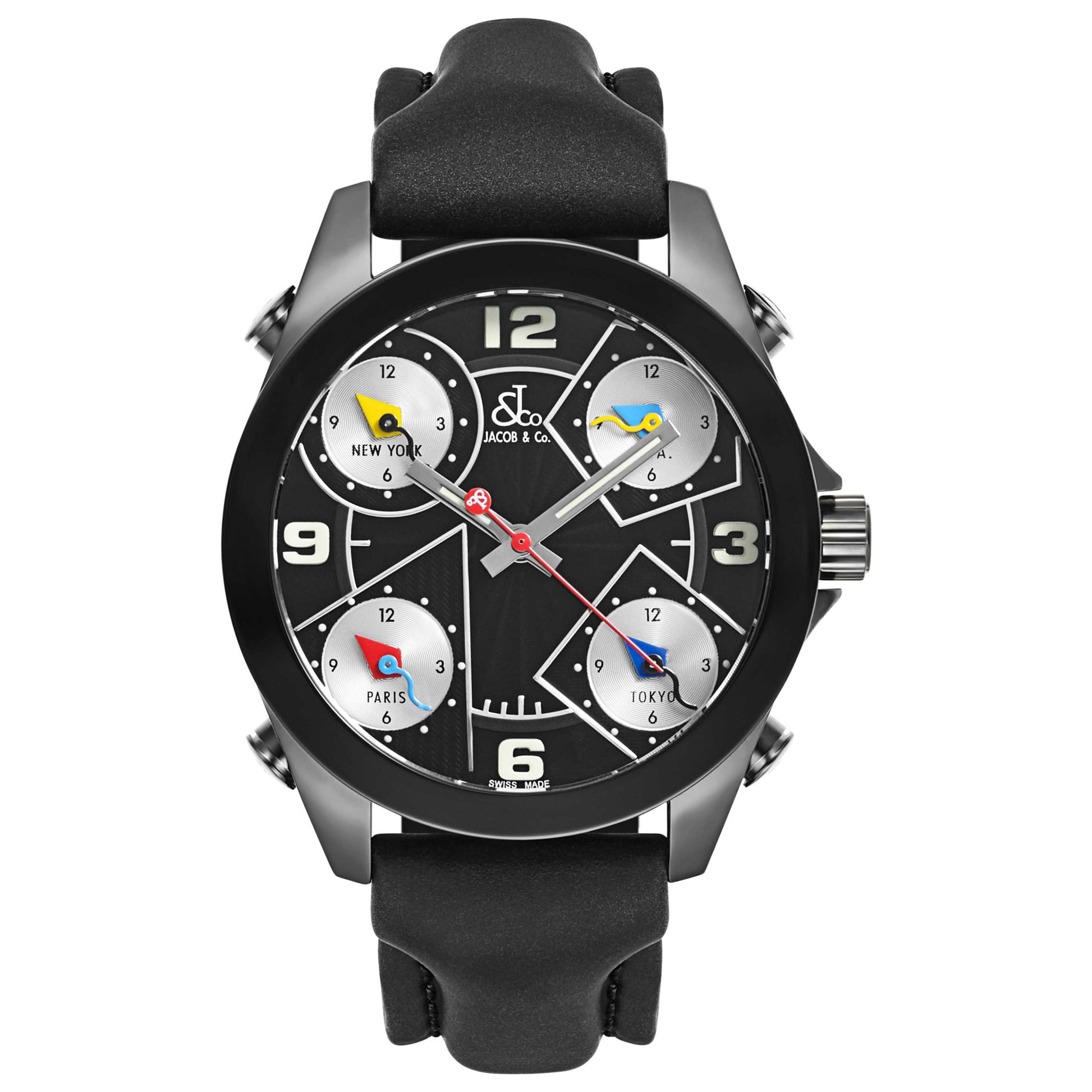 Front view of Jacob & Co. Five Time Zone Men's Swiss Quartz (Battery-Powered) Watch JCM-71BC