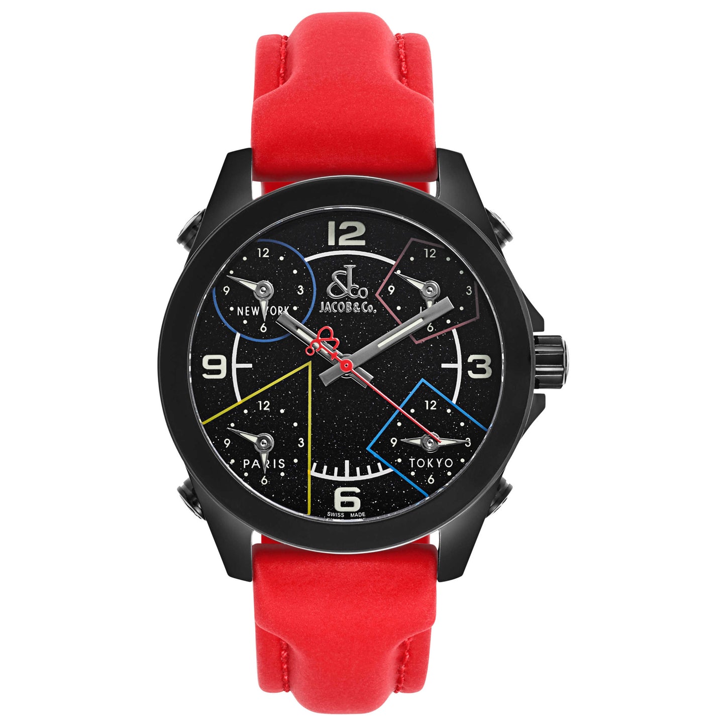 Front view of Jacob & Co. Five Time Zone Men's Swiss Quartz (Battery-Powered) Watch JCM-80BC