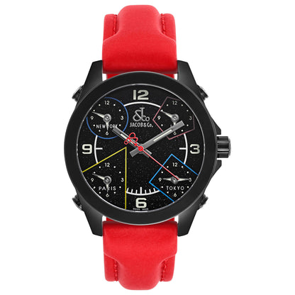 Front view of Jacob & Co. Five Time Zone Men's Swiss Quartz (Battery-Powered) Watch JCM-80BC