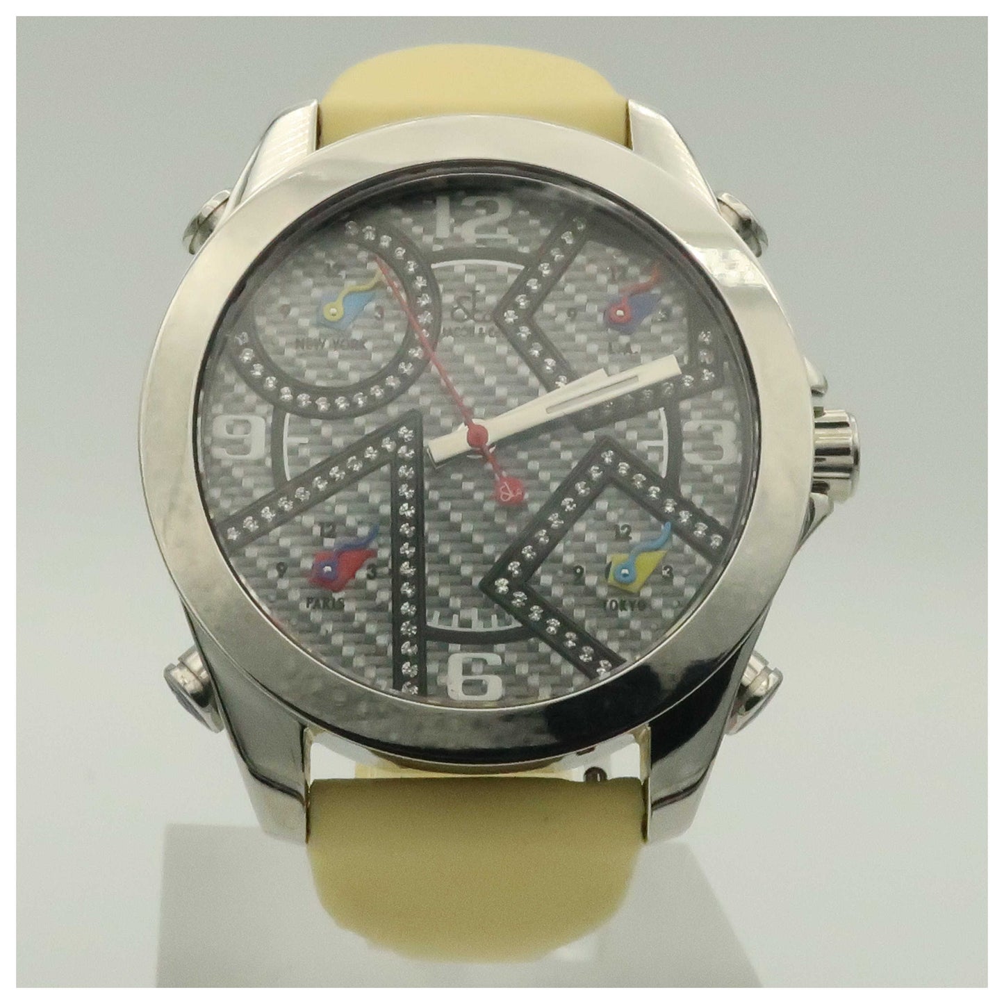 Front view of Jacob & Co. Five Time Zone Men's Swiss Quartz (Battery-Powered) Watch JCM-95DA-PO2