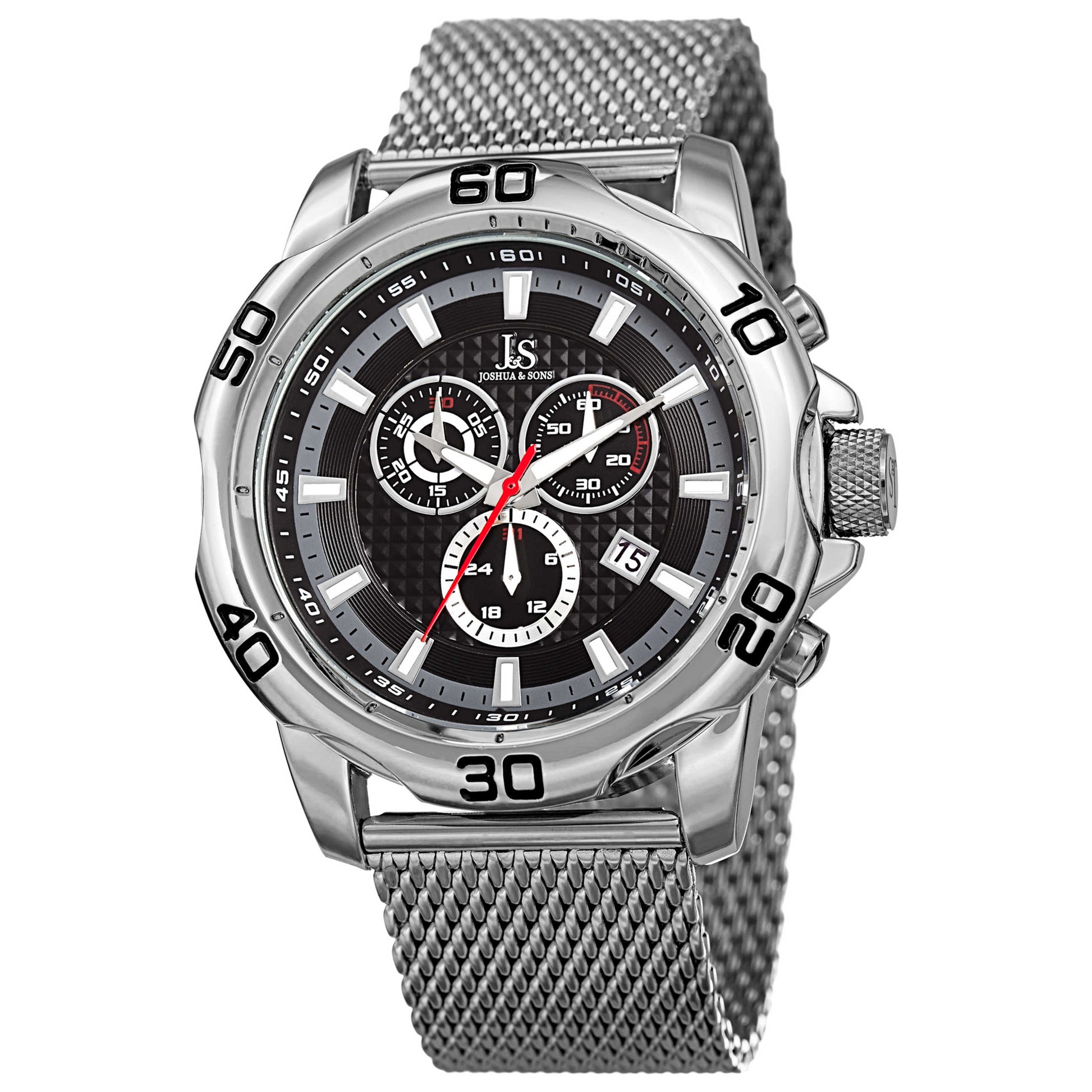 Front view of Joshua & Sons Classic Men's Swiss Quartz (Battery-Powered) Watch JX123SSBK