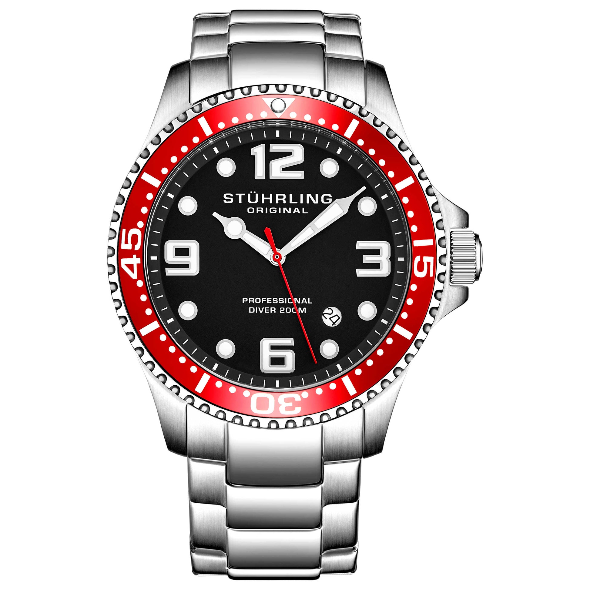 Front view of Stuhrling Aquadiver Men's Quartz Watch M14597