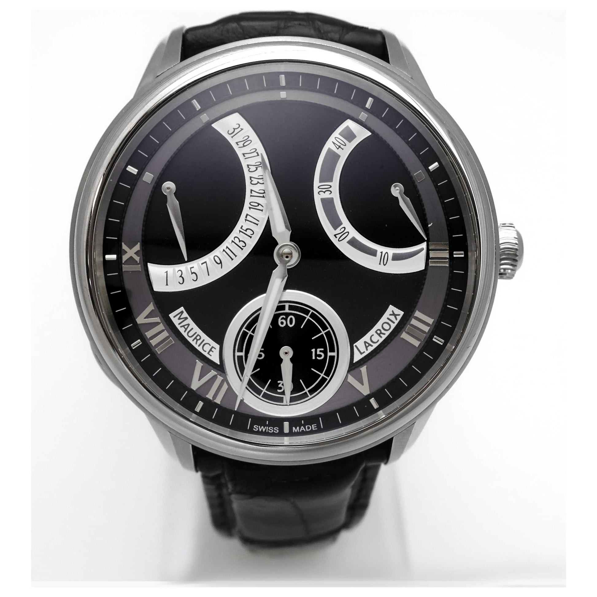 Front view of Maurice Lacroix Masterpiece Men's Manual-Wind Watch MP7268-SS001-310-SD