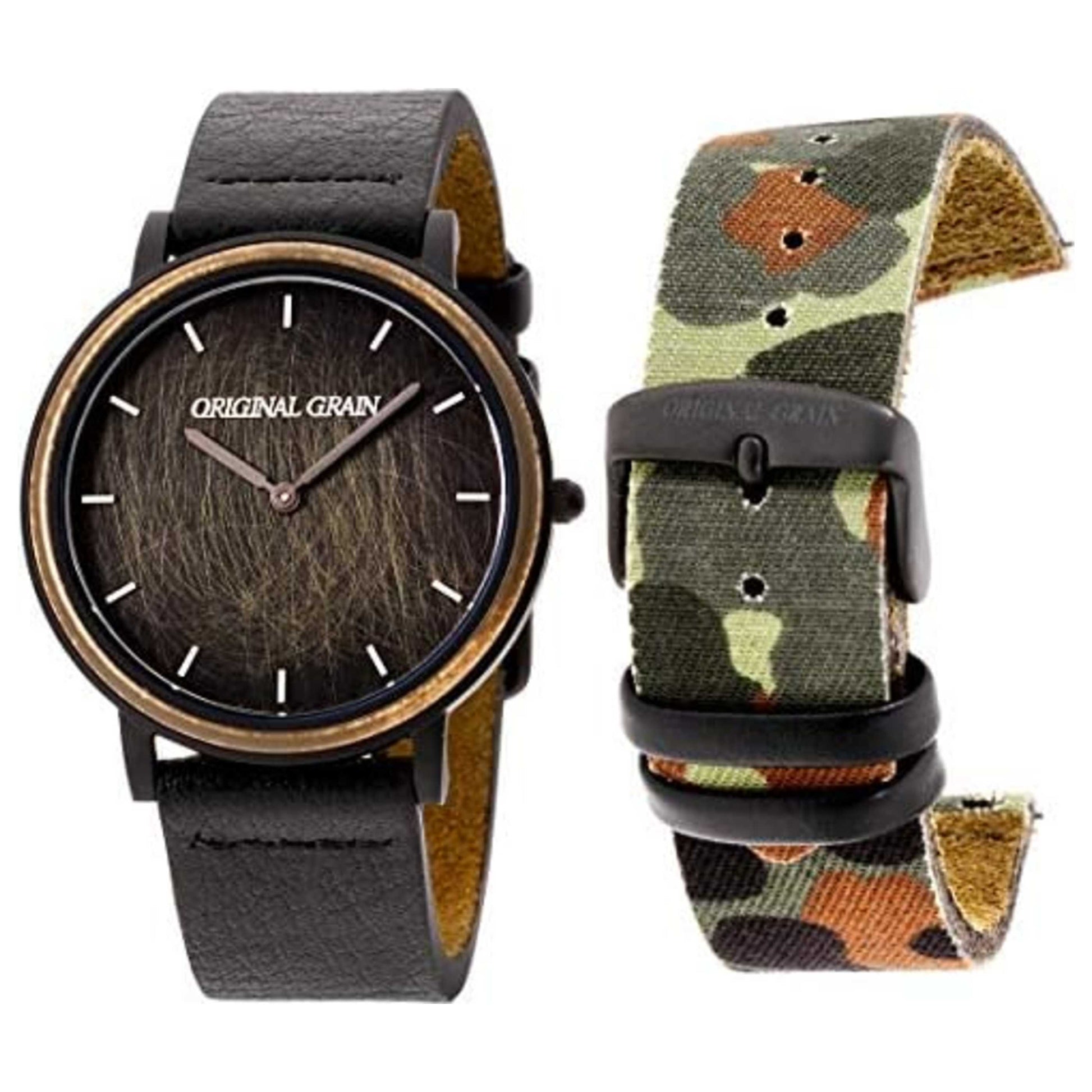 Front view of Original Grain Men's Quartz Watch OG-4020-MILBLK