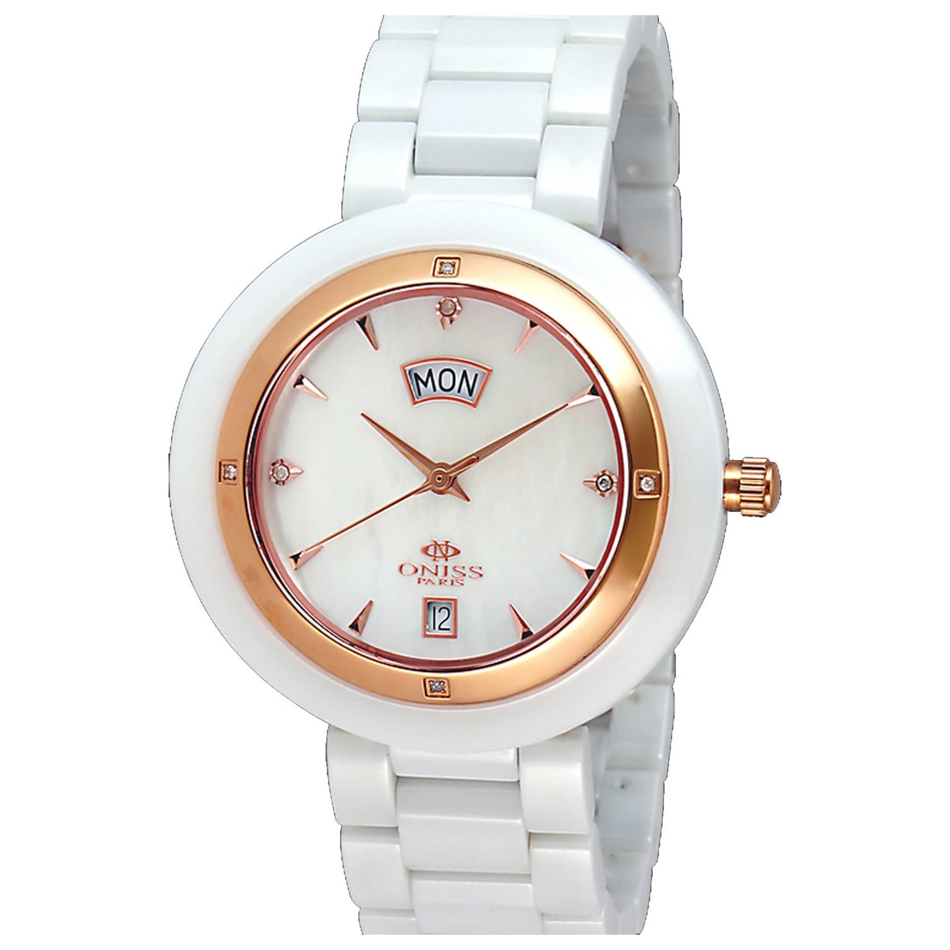 Front view of Oniss Women's Quartz Watch ON609-MRG WWHT